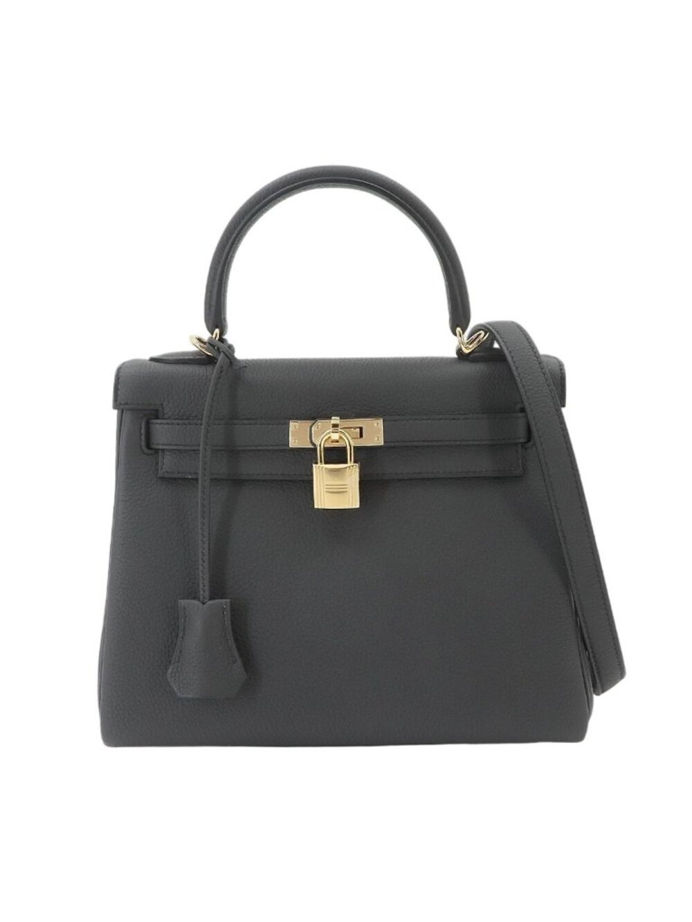 Hermes Kelly 25 Togo Plomb 2-Way Bag Retourne Gold